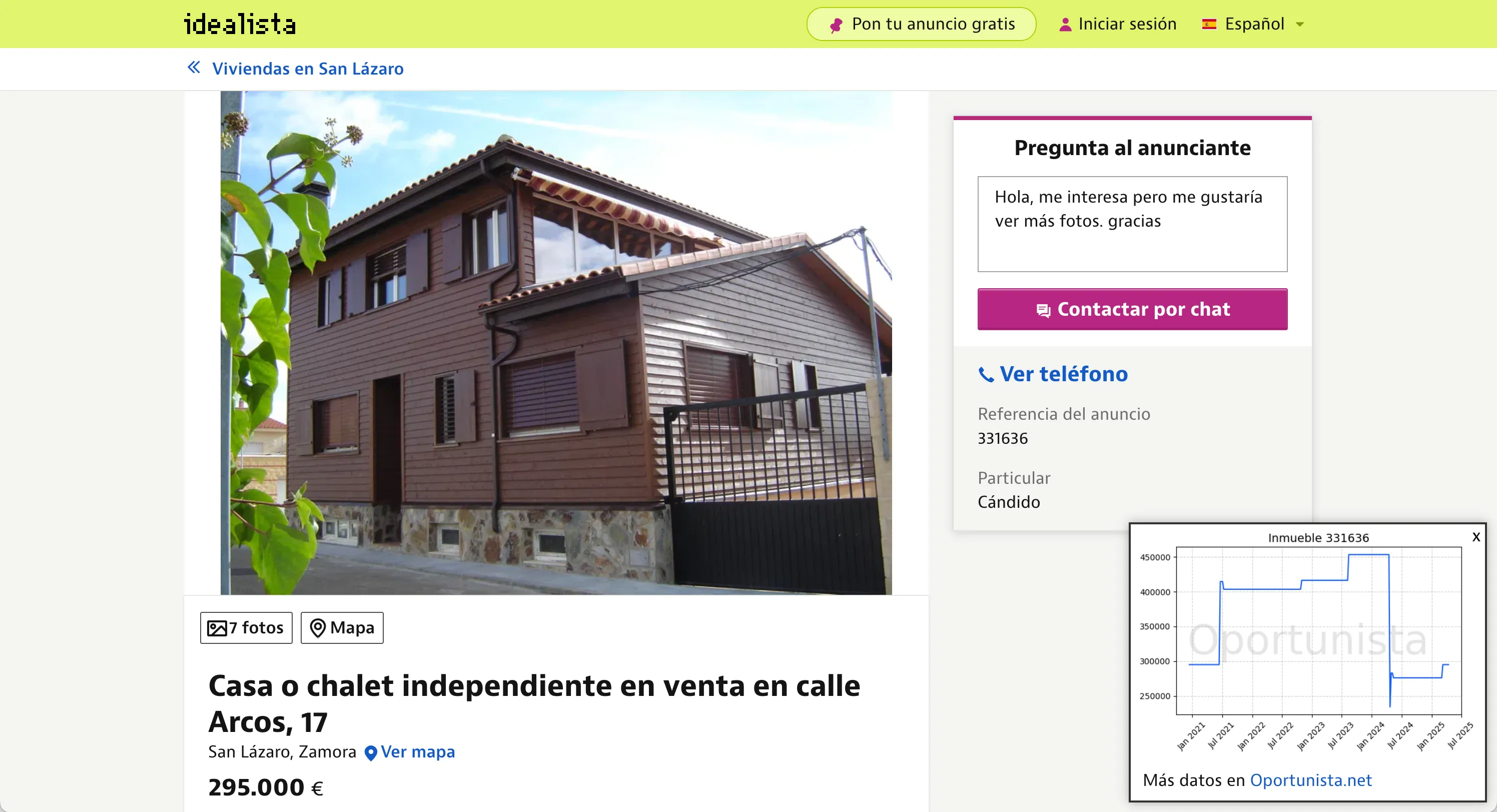 Ejemplo de la extensión de Chrome mostrando el histórico de precios de un inmueble.