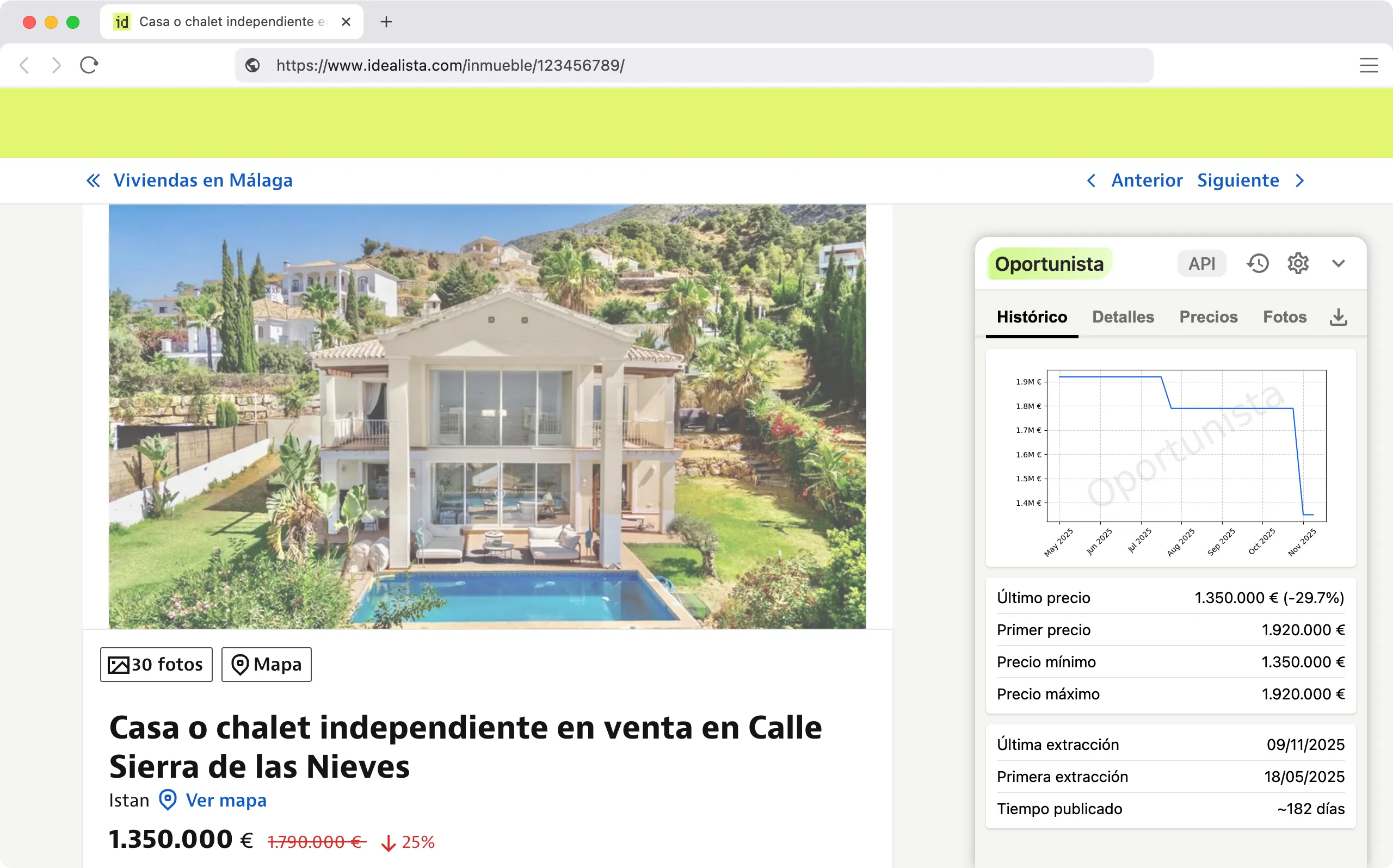 Consulta el histórico de precios navegando directamente por la página.