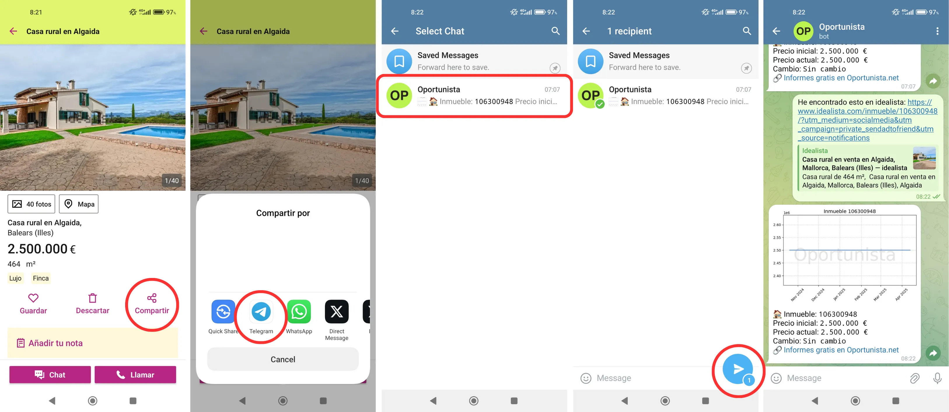 Cómo usar el bot de telegram directamente con la app de Idealista.