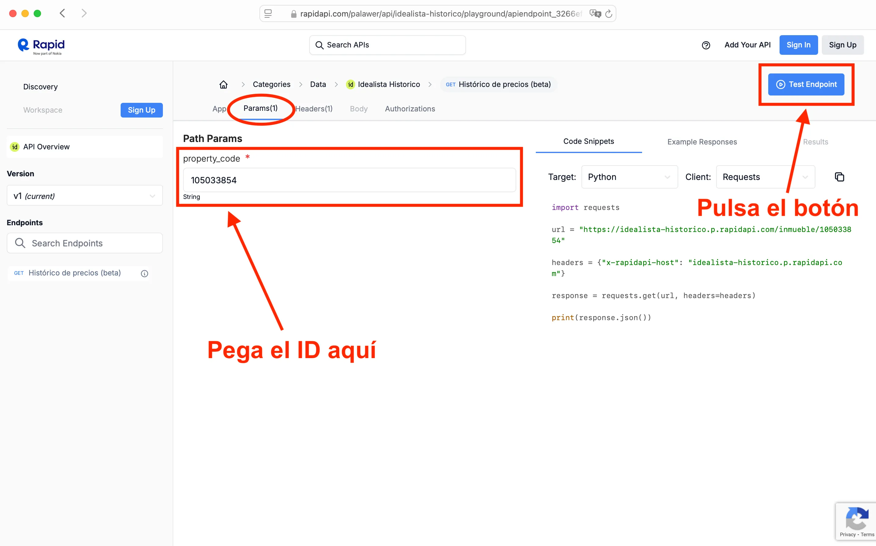 Pegar el ID del inmueble en el formulario