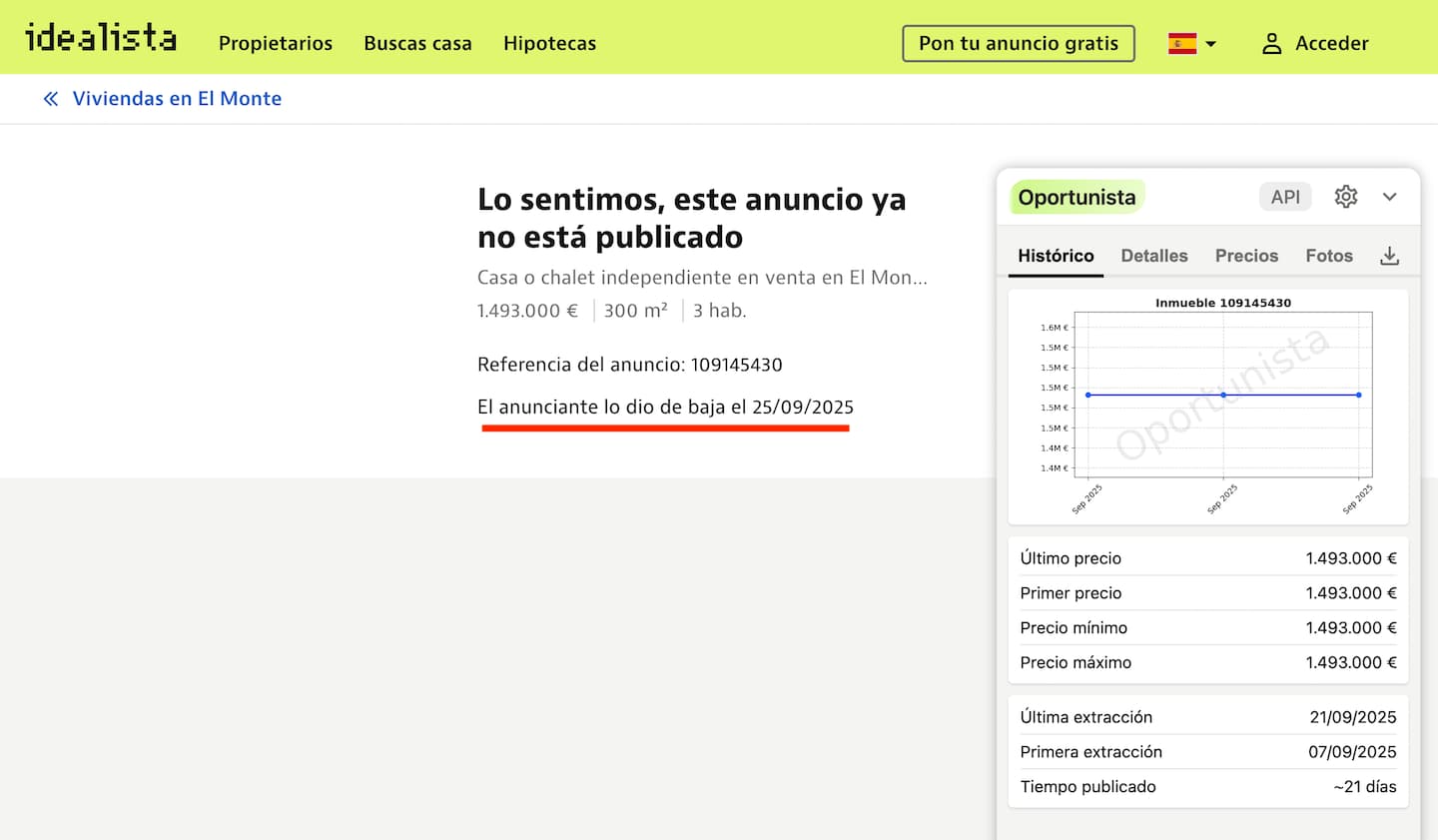 Anuncio antiguo de Idealista