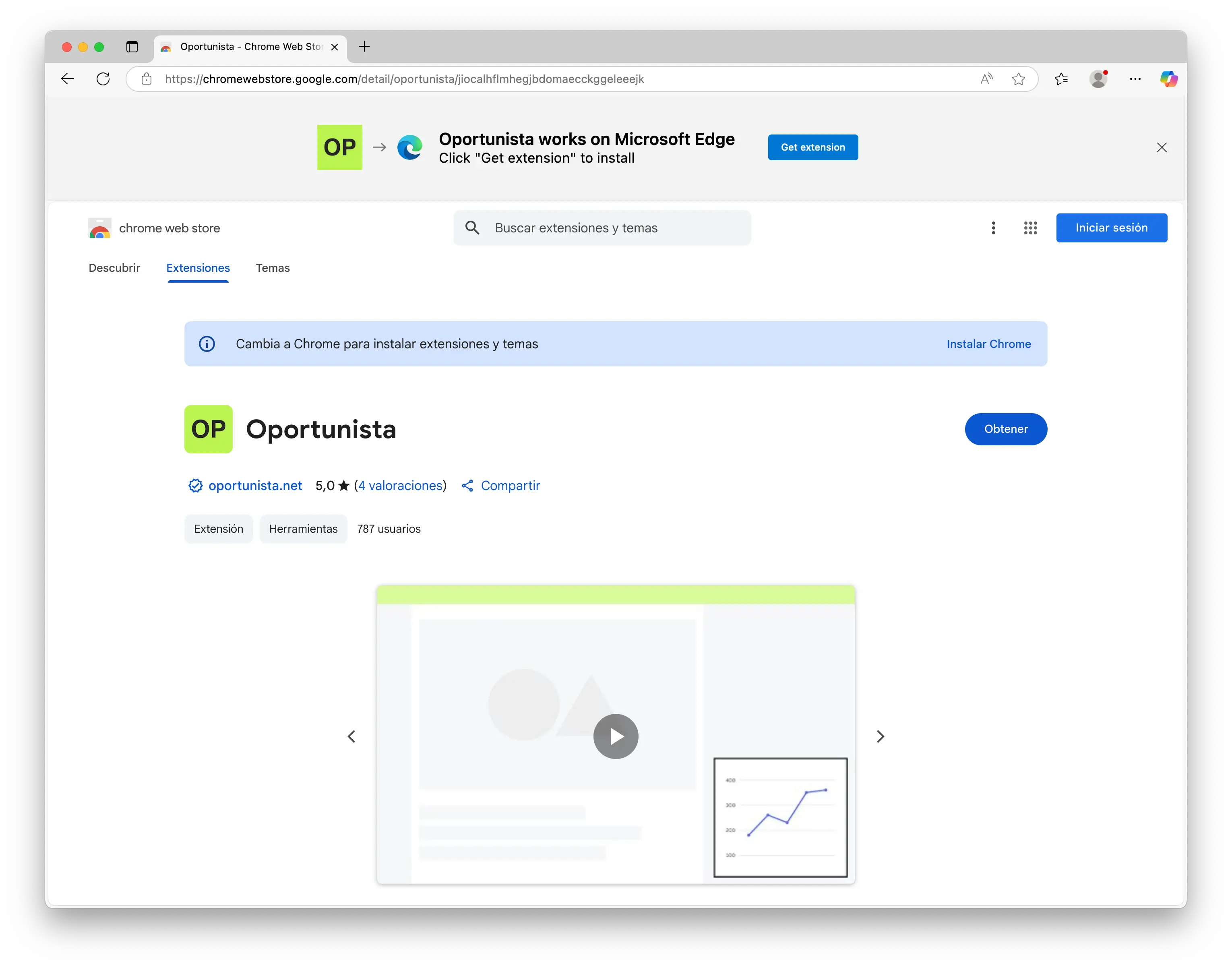 Paso 1 - Página de Oportunista en Chrome Web Store